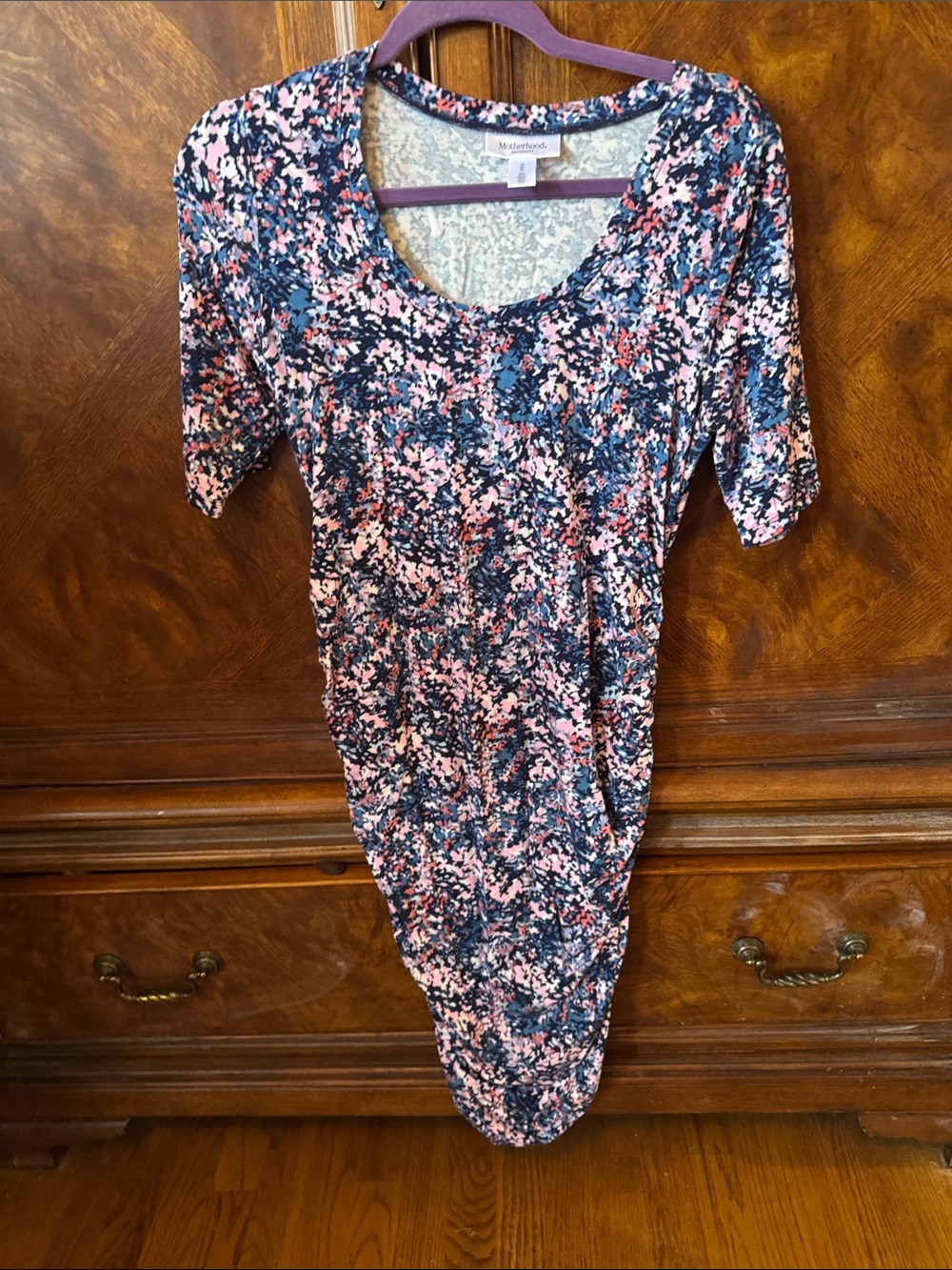 Motherhood Maternity Navy & Pink Floral Maternity Midi Dress size Medium